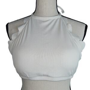 Zaful White Ribbed Scalloped Halter Neck Bikini Swimsuit Top - Size L (US 8)